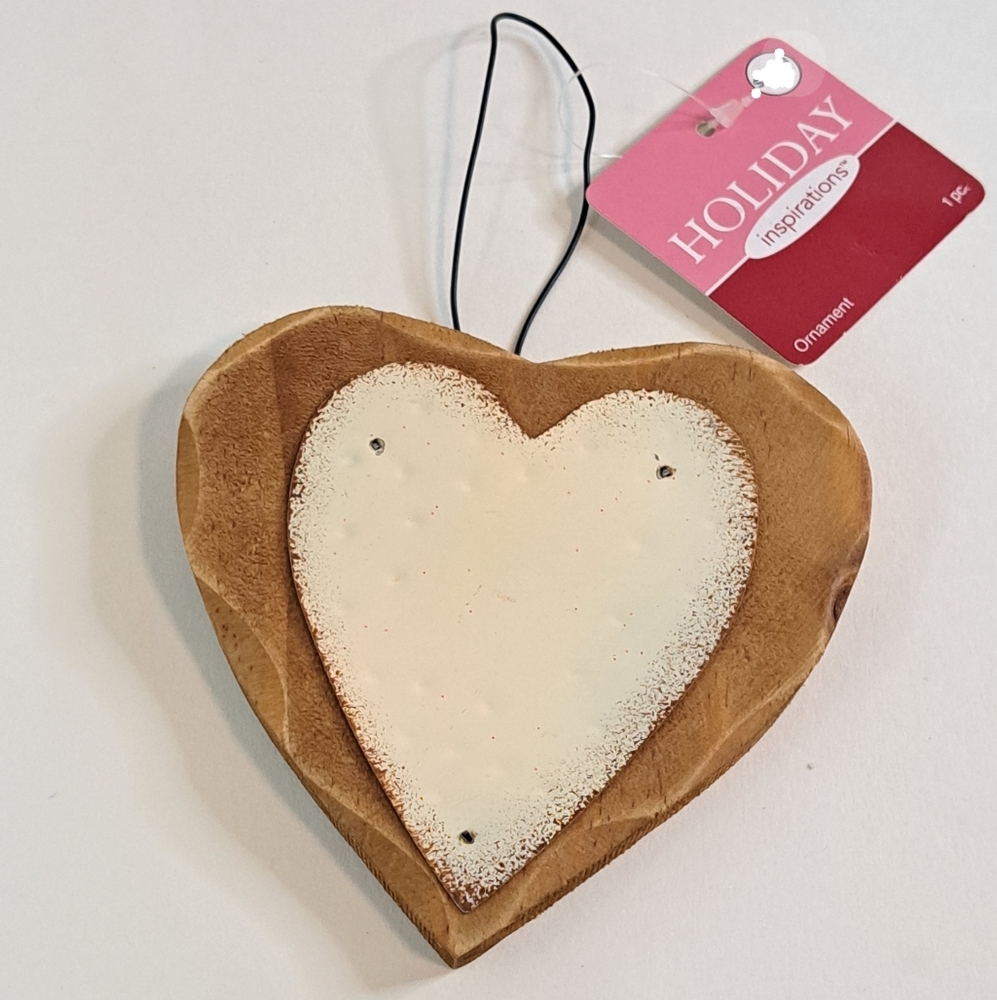 Holiday Inspirations Rustic Wooden Heart Ornament New With Tag Decor Gift Craft